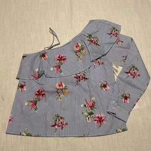NWT Lumiere Striped & Floral One Shoulder Blouse